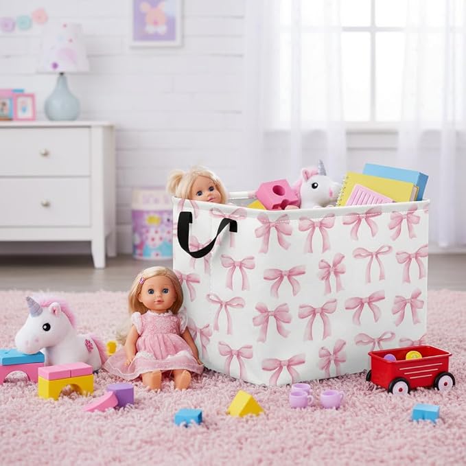 Rectangular Baby Kids Storage Basket for Home Kitchen Girls Cute Toy Storage Bin Organizer Shelf Book Room Decor(Bowknot)