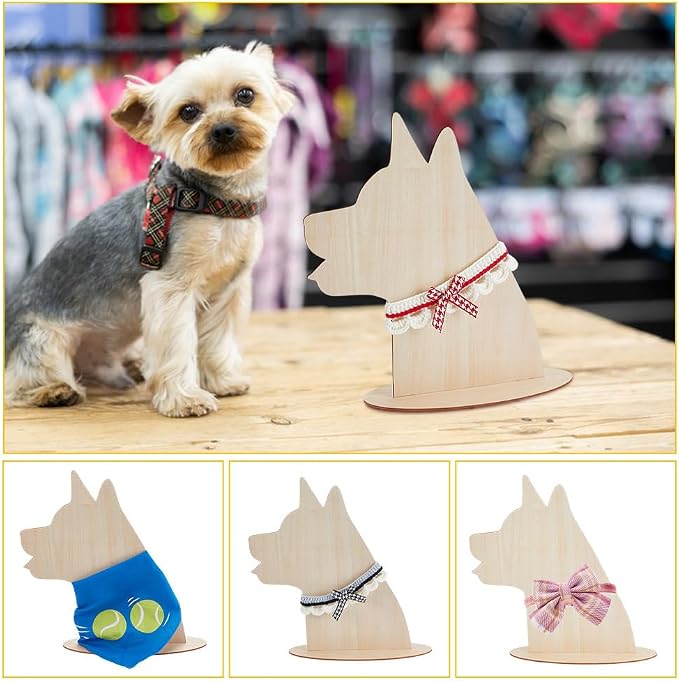 AHANDMAKER Dog Silhouette Display Stand Wood Pet Bib Cases Plywood Pet Scarf Display Cabinet Small Craft Show Photography Props with Easy Installation for Dog Accessory Bib Bandana Scarf Store Display