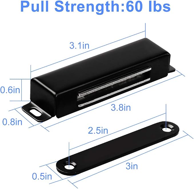 Strong Cabinet Magnets for Closure 60 lbs 3 Pack - Hold Warped Doors Tight | Magnetic Door Catches/Latches Black for Cupboard Closet Drawer Window - Strip-Proof Screws Install in 5 Mins