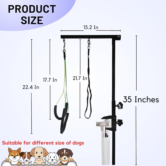 Dog Grooming Arm with Clamp & Pet Grooming Table Accessories - Adjustable Foldable Height 20"-35" with No-Sit Holder, Grooming Restraint for Small, Medium Dogs at Home or Salon