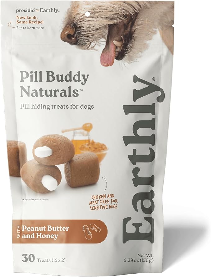Presidio Earthly Pill Buddy Naturals - PB & Honey Recipe Pill Hiding Treats for Dogs - Make A Perfect Pill Concealing Pocket Or Pouch for Any Size Medication - 30 Servings