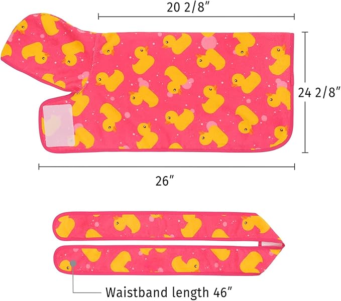 HDE Dog Bathrobe Super Absorbent Quick Drying Puppy Towel Wrap Coat Adjustable After Bath Robes with Hood for Dog Sizes S-XXL Pink Rubber Ducks M