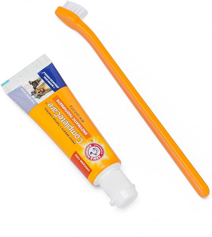 Arm & Hammer Complete Care Dog Dental Kit, Chicken Flavor - Includes Enzymatic Dog Toothpaste and Toothbrush for Dogs - Baking Soda Enhanced Formula, 0.84 Oz