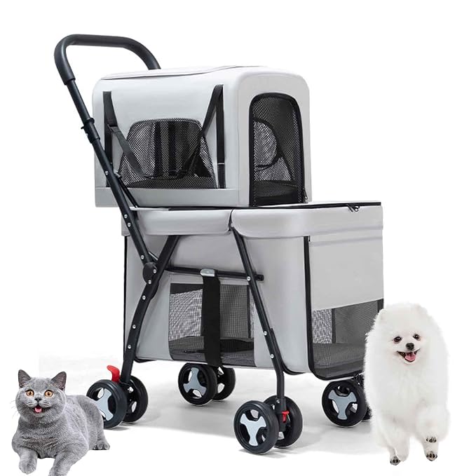 Premium Double-Decker Dog Cart for Two Cats or Dogs,pet Cart with Removable Station Wagon Tray,Perfect for Multiple Pets