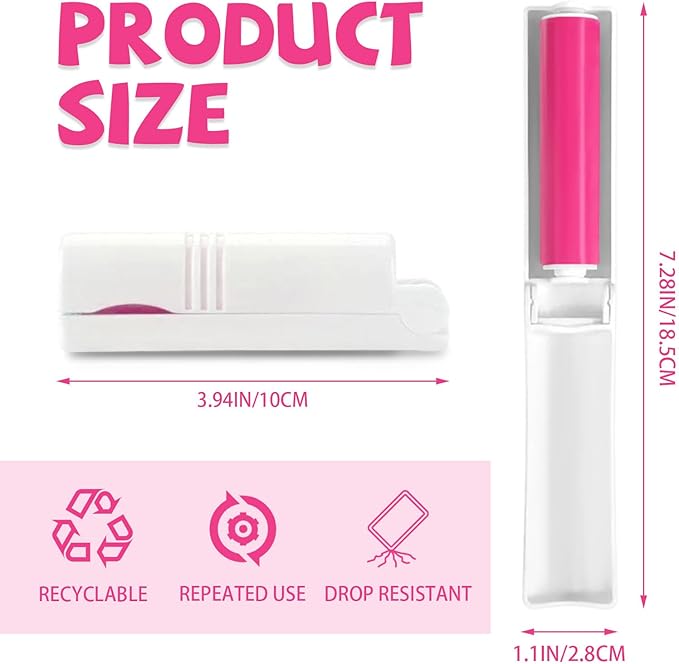 8 Pack Small Washable Reusable Lint Roller, Travel Size Gel Sticky Lint Roller, Portable Foldable Stick It Pet Hair Remover Cleaner for Clothes Furniture Household (Red)