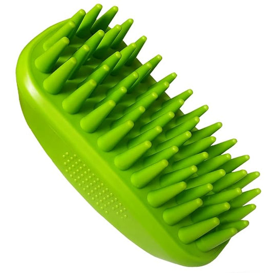 Rubber Curry Brush for Short Haired Dogs, Soft Curry Comb with Long Pins, Silicone Pet Brush, Use Wet as Bath Scrubber or Dry for Grooming Loose Hair