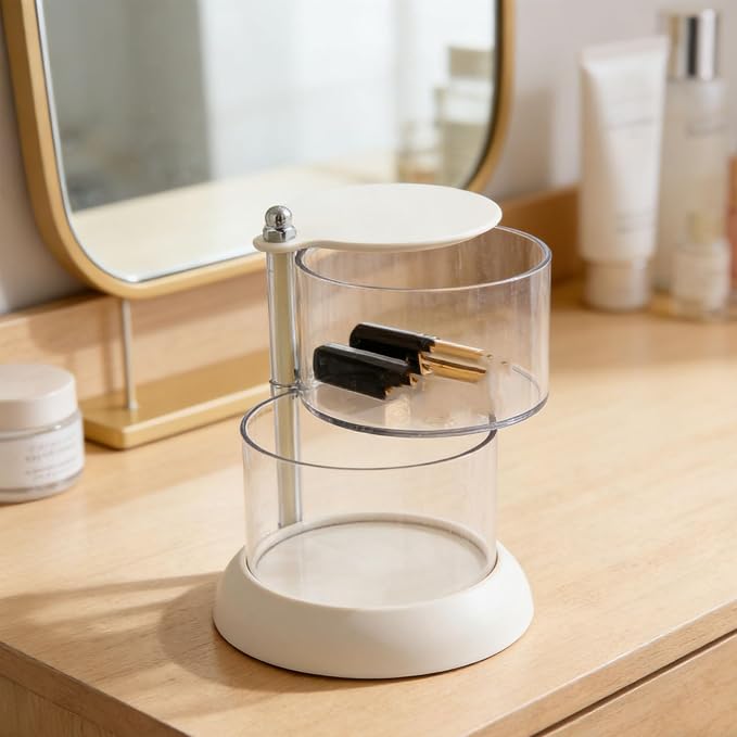 Makeup Sponge Holder,2 Tier Clear Pet Rotating Round Makeup Sponge Storage Box White Organizer Holder For Powder Puff Cotton Pads
