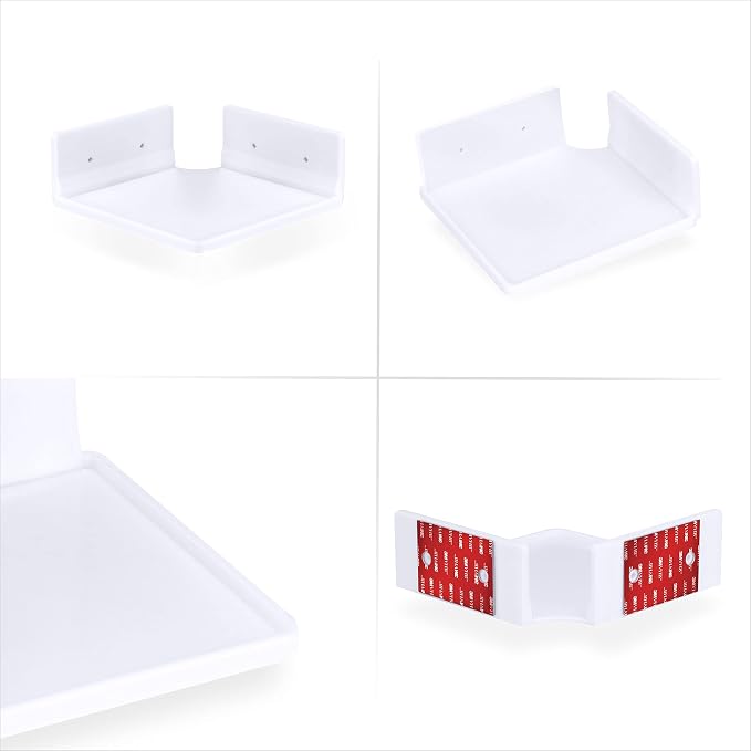 BRAINWAVZ 6.5" Corner Shelf Mount for Speakers, Cameras, Baby Monitors, Plants, Books Electronics, Collectibles & More, Adhesive & Screw in Floating Shelves (White)