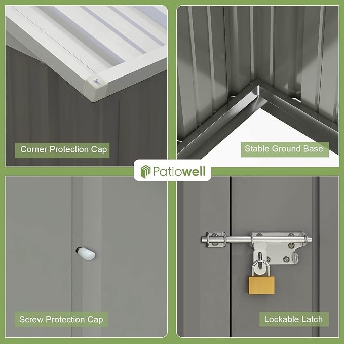 Patiowell 10x8 FT Outdoor Storage Shed with Floor Frame, Grey | Large Garden Tool Metal Shed, Sloping Roof, Double Lockable Door, Outdoor Shed For Backyard Garden Patio Lawn