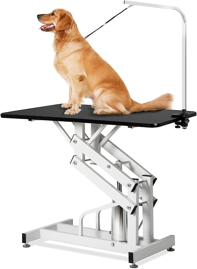 Hydraulic Pet Grooming Table, 42'' Durable Foldable Dog Grooming Table Suitable for Small Medium Large Dogs, Heavy-Duty Pet Grooming Table Drying Table with Adjustable Arms