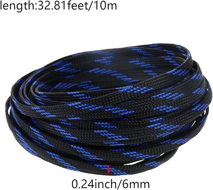 Heyiarbeit 10m/32.8ft PET Expandable Braid Cable Sleeving Flexible Wire Mesh Sleeve Dark Blue 6mm