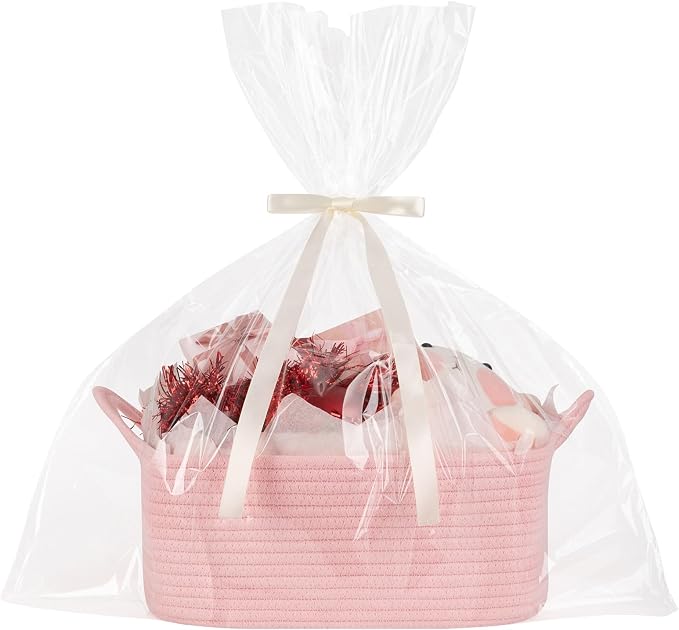 OIASKET Gift Basket Empty with Handle, Small Woven Baskets for Gifts Empty | 13.6"x10"x5.9", Baby Shower Toy Storage Baskets, Dog Toy Storage for Organizing, with Gift Bag Ribbon Tissue Paper