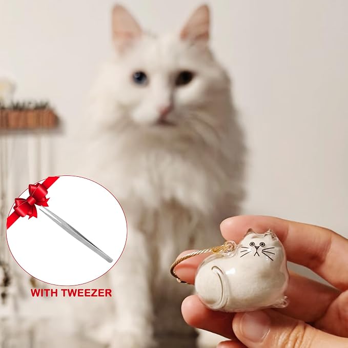 Cute Cat Hair Keychain Transparent Pet Fur Keepsake with Tweezer | Portable Cat Fur Keychain DIY Pet Hair Memorial Keepsake Cats Hairs Collector Charm Storage Box, Cats Lover Collecting Gifts