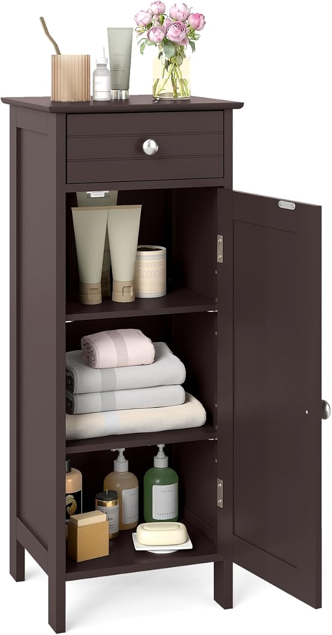 GLACER Floor Storage Cabinet, Bathroom Storage Cabinet (Brown) | 2 Adjustable Shelves | Ideal for Bathroom, Living Room | 14 x 12 x 34.5 inches