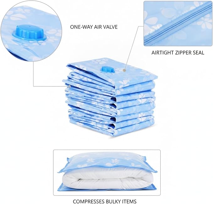 Vacuum Storage Bags, Reusable PET/PE Compression Sacks for Bedding and Clothes, Blue (1 PC)