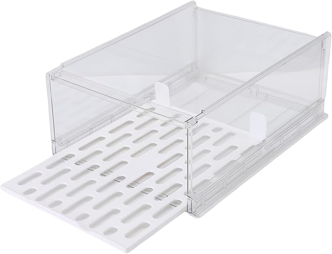 Closet Storage Box Clear Stackable Drawer Type PET Clothing Organizer Bin with Support Rod for Wardrobe Bedroom Shelf Clothes Storage 16.7x12.0x6.5in