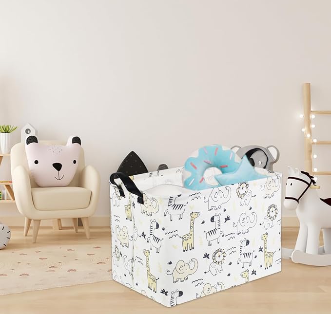 Baby Baskets kids Toy Basket for Boy and Girls Woodland Gift Basket Empty Cute Storage Bin Organizer Box Rectangular Animal Room Decor for Books(Animal)