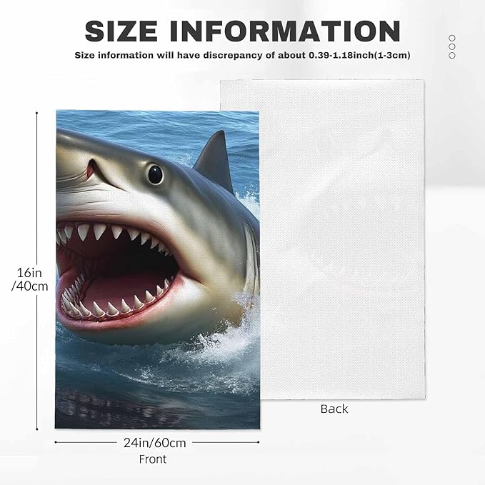 Shark Kitchen Towels Great White Shark Open Mouth Jumping Water Soft and Super Absorbent Dish Towels 2 Pack 16 X 24 Inches