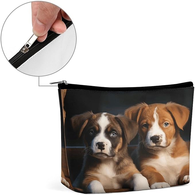 Puppies Dogs Pets Animals Cosmetic Bag for Women Small Cute Makeup Bag for Purse Waterproof Pu Leather Mini Makeup Pouch Aesthetic Portable Fabric Mini Zipper Pouch for Travel