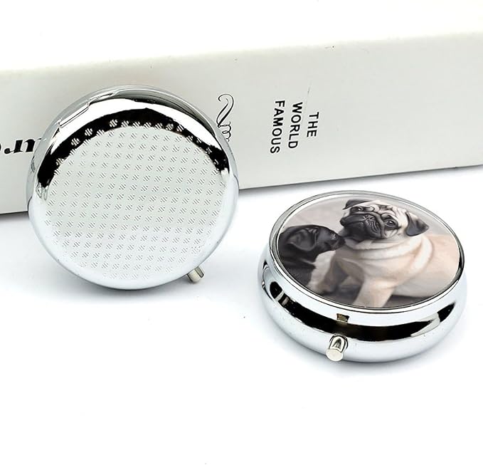 Cute Pet Pug Pill Box 3 Compartment, Pill Case Portable for Pocket Or Purse,Pill Organizer to Hold Vitamins, Medication, Fish Oil &Supplements