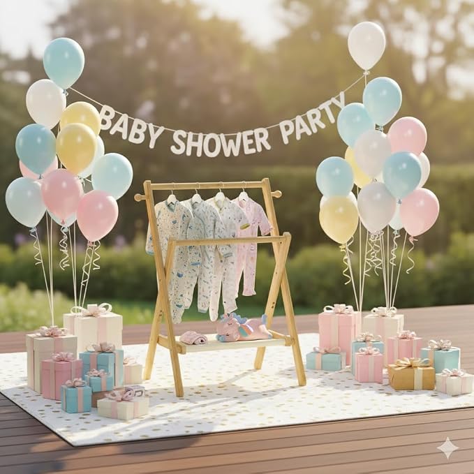 BAMBOOHOMIE Baby Clothing Rack for Baby Shower Pets Dolls, Baby Clothes Rack with Storage Shelf & Double Rods, Toddler Clothes Rack, Mini Closet Baby Shower Rack (Natural)