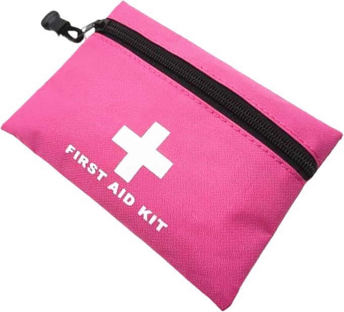 Red Emergency First Aid Bag - Small Empty Travel Rescue Pouch for First Responder Storage - Medicine Pocket for Car, Home, Office, Kitchen, Nurse, Sport, Outdoors (Pink 16x11cm)