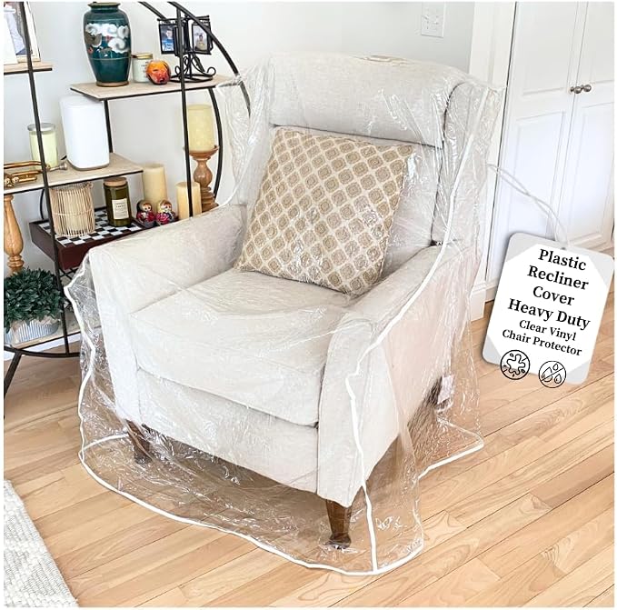 Evelots Clear Vinyl Recliner & Armchair Cover, Waterproof Protector | Heavy-duty clear vinyl protects recliners from pet claws, stains, dust & spills; ideal for everyday use, moving and storage.