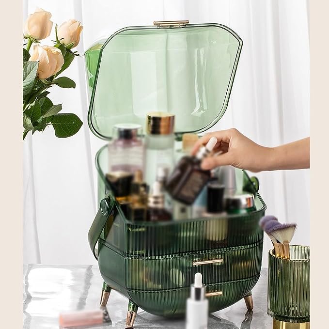 Storage Box Transparent Large Makeup Organizer Drawers Portable Handle Waterproof Dustproof
