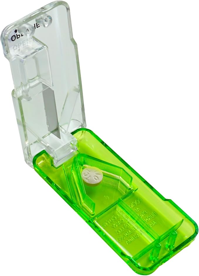 Ezy Dose Pill Cutter & Splitter, Built-in Pill Dispenser, Green | Easy-Cut Stainless Steel Blade for Tablets, Vitamins, Medication, Portable Pill Cutter for Seniors, Pets, Travel-Size