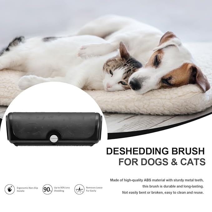 Dog & Cat Deshedding Brush, Undercoat Grooming Tool for Short to Medium and Double Coats, Detachable Metal Shedding Blade, Ergonomic Non-Slip Handle, Black