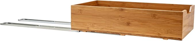 Household Essentials Glidez Bamboo and Steel Pull-Out/Slide-Out Storage Organizer for Under Cabinet Use - 1-Tier Design - Fits Standard Size Cabinet or Shelf, Natural