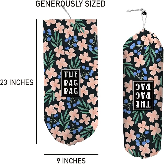 Plastic Bag Holder,Reusable And Washable Country Style Grocery Bag organizer,For Home Kitchen Travelling Camping Decor, use 1 Pack,Light Pink Flowers Pattern