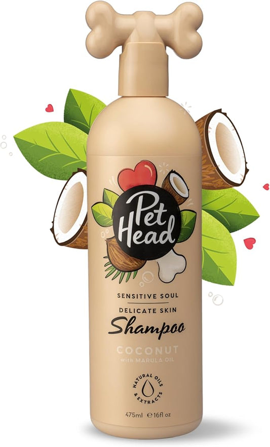 Pet Head Sensitive Soul Dog Shampoo | Coconut Scent | Shampoo for Dogs with Sensitive Skin | Moisturizing | Professional Grooming | Vegan | Gentle Formula for Puppies | Made in USA | 16fl oz.