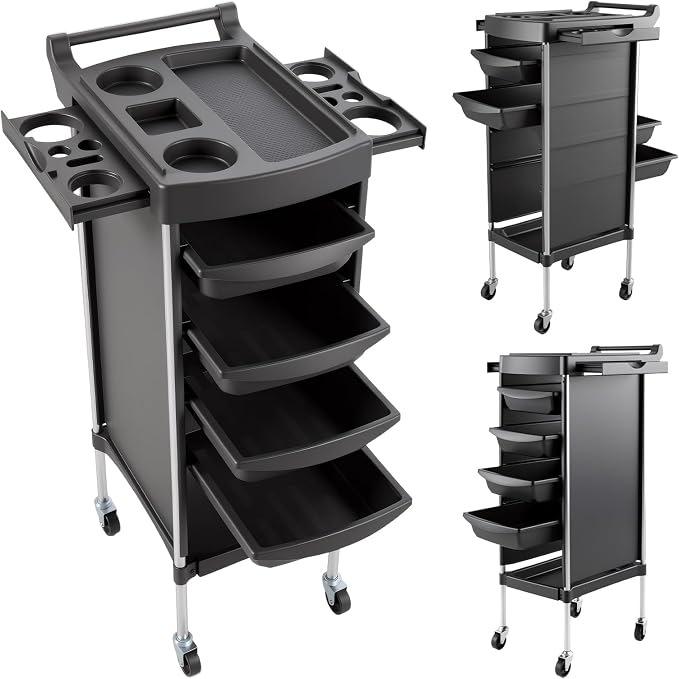 Salon Cart with Wheels, 6-Layer Hair Stylist Cart with 4 Removable Tool Tray,Portable Salon Station Rolling Storage Trolley for Barbering,Hairdressing Beauty SPA Tattoo Service