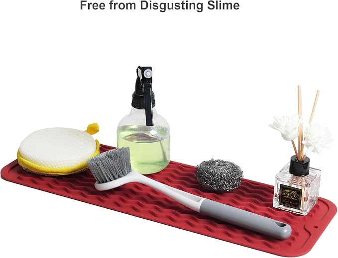 ZLR Small Dish Drying Mat for Kitchen Counter, 6"x17", Lava Red | Narrow Silicone Drainer for Apartment, Dorm & RV, Wavy Ridges Quick-Dry, Non-Slip, Rolls Up, Dishwasher Safe