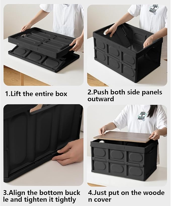 2 PCS Collapsible Storage Bins Box with Lids and Handle, 30L 8Gal Portable Storage Crate Containers Totes, Instacrate Stackable Foldable Camping Basket Supplies for Fishing Car RV, Office (Black)