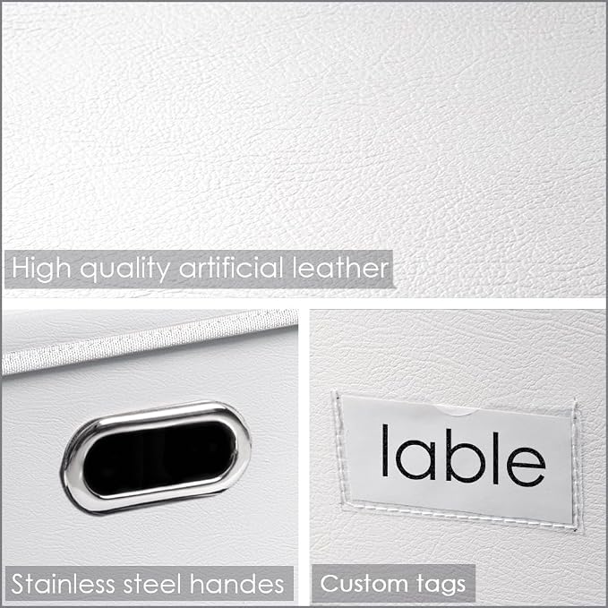 Collapsible Storage Box with Lid [1-Pack] Leather Fabric Foldable Storage Bin Organizer Container Basket Cube with Cover for Home Bedroom Closet Office Nursery White (13.6x9.6x6.9)
