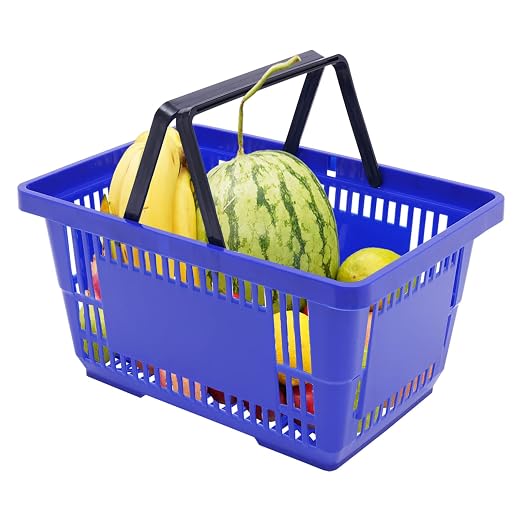12PCS Shopping Baskets with Handles, 17x12x9inch Plastic Storage Bins Grocery Baskets, Portable Shop Basket Used for Supermarket, Retail, Bookstore (Blue)