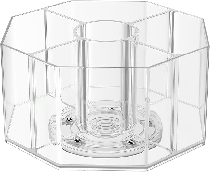 Divided Drink Packet Organizer, Octagonal 5 Compartment Clear Lazy Susan | Lazy Susan Turntable, Rotating Storage Organizer for Powdered Drink Mix, Water Flavor Packets, Coffee, Tea, Spices