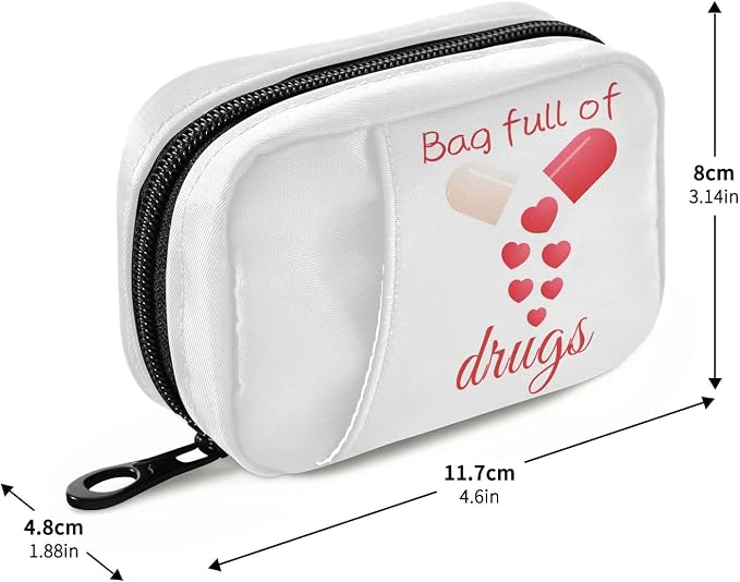 Pill Organizer Pill with Hearts Pill Box 7 Day Pill Case Bag Travel Pill Organizer Bag with Zipper Portable Weekly Case Compact Size for Vitamin Supplement Holder