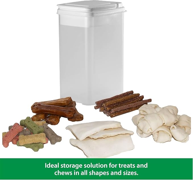 Buddeez Pet Treat Container for Dogs and Cats - 3.5 Quart Flip Top Storage Bin - Bites And Bones Design - Airtight Food Holder