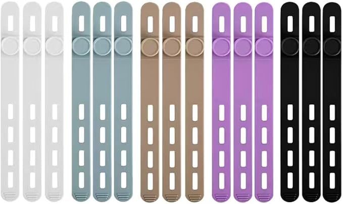 15 Pcs Cable Ties ，Silicone Cable Ties, Reusable Cord Organizer for Charger Cables, Hair Dryer, Home & Office, Flexible Cord Wraps for Electrical Wires (15 Pcs Cord Organizer)