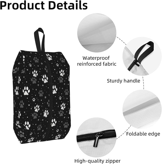 Vintage Pet Paw Print Travel Shoe Bag for Men & Women, Waterproof Shoe Storage Organizer with Zipper, Portable Shoe Pouch for Sneakers, Heels, Sandals, Gym & Travel Luggage 2PCS