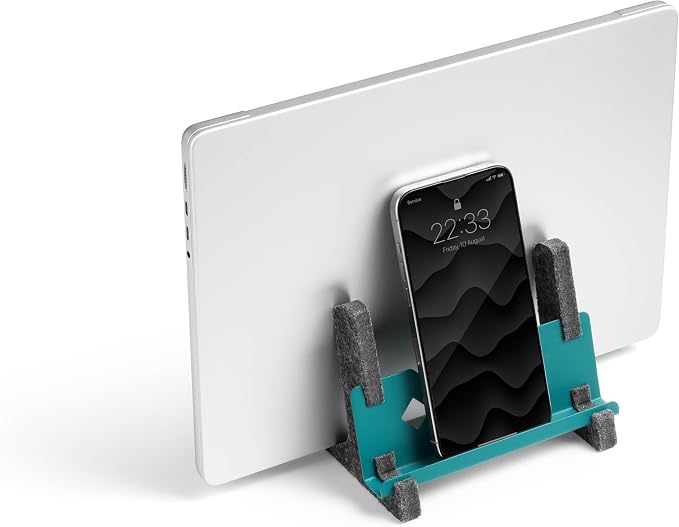 Durable 508032 Vertical Effect Laptop Stand Made of 60% Recycled PET Felt, Laptop Holder with Mobile Phone/Tablet Shelf Petrol/Dark Green