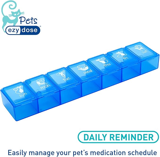 Ezy Dose Pets Weekly 7-Day Pill Organizer for Cats, Blue, X-Large | Medicine Planner, Vitamin Organizer Box for Cats, Easy to Use, Transparent Lids, Convenient for Treats