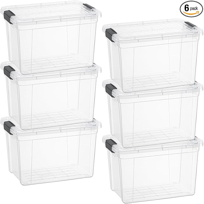 Superio Small Clear Storage Boxes with Lids, 4.75 Quart Plastic Container Bins for Organizing, Stackable Crates, BPA Free, Non Toxic, Odor Free, Organizers for Home, Office and Dorm, 6 Pack
