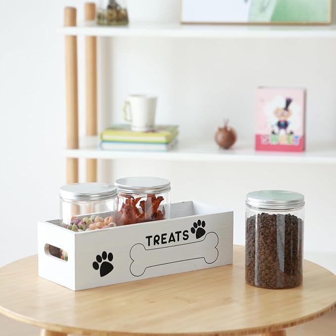 Dog Treat Container Cat Food Organizer with 3 Jar Pet Snack Container Decorative Pet Food Containers Farmhouse Decor Gift for Pet with Reusable Sticker & Marker - Bone Shape