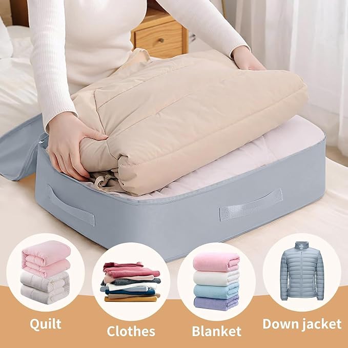 Ultra Space Saving Self Compression Organizer, 4 Pack Comforter Storage Bags with Zipper - Foldable Vacuum Sealless Storage Bags for Clothes, Bedding, Blankets & Seasonal Clothing (Beige, X-Large)