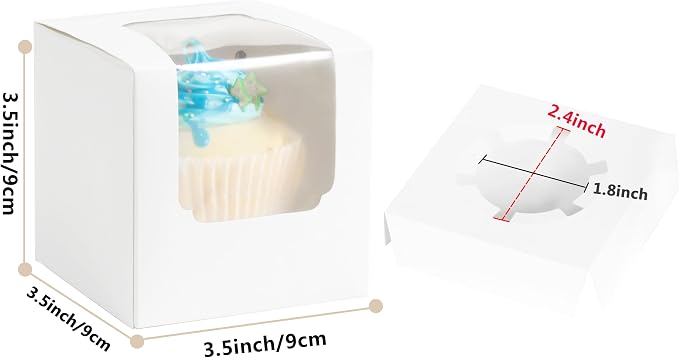 ihomecooker 25 Pcs Single White Cupcakes Containers Gift Boxes with Window Inserts Handle for Wedding Candy Boxes (25P-White)