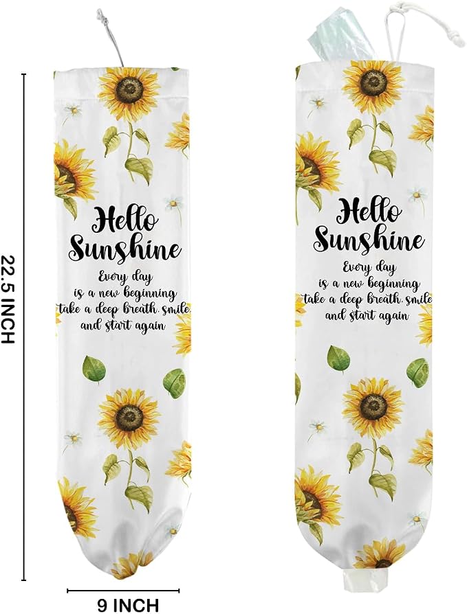 Sunflower Plastic Bag Holder for Kitchen Essentials, Hello Sunshine | Wall Mount Grocery Bag Holder for Plastic Bags, Sunflower Reusable Grocery Bags Storage Dispenser for Home Kitchen Pantry